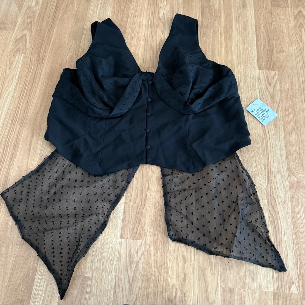ASOS LUXE Tailored Textured Cupped Vest With Bow Back Detail - Black - Size 20